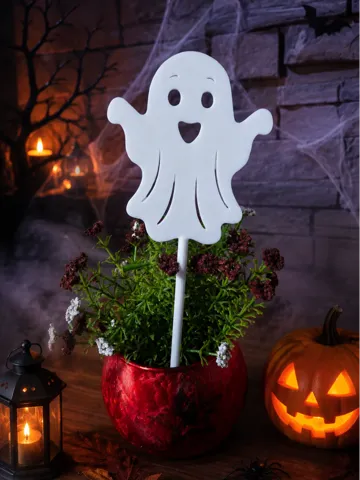 Adorno temático: Floral halloween ghost with plant stake — vista de referencia 2
