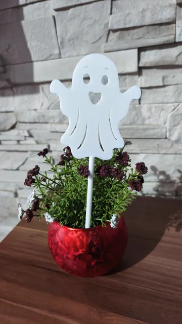 Adorno temático: Floral halloween ghost with plant stake — vista de referencia 4