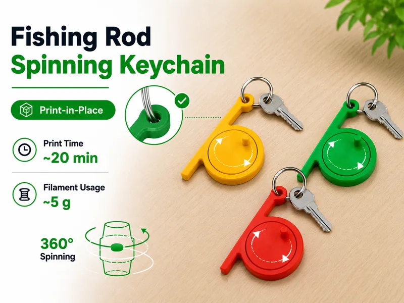 Print-in-Place Fishing Rod Spinning Keychain 