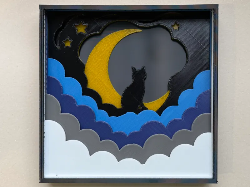 Cat on the Moon Shadowbox