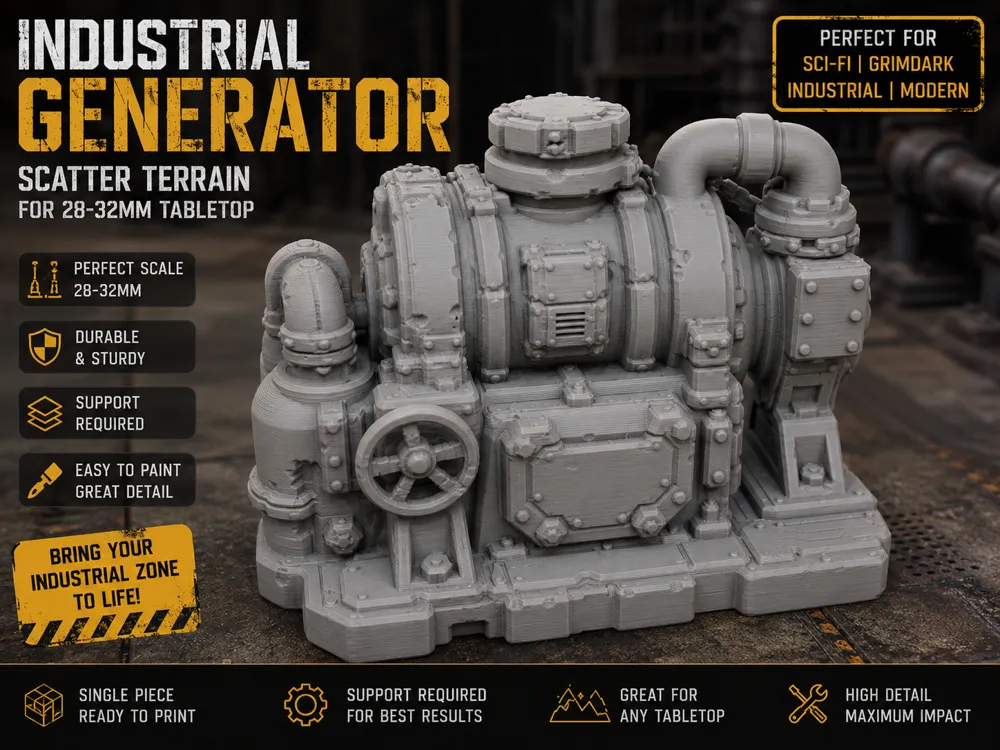 Escenografía en miniatura: Industrial Generator – Sci-Fi Scatter Terrain. Referencia del modelo original.