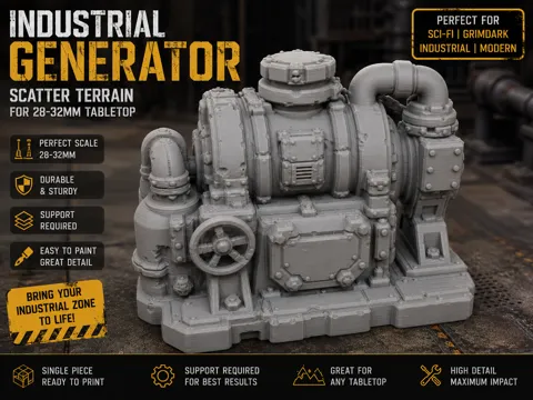 Escenografía en miniatura: Industrial Generator – Sci-Fi Scatter Terrain — referencia de MakerWorld