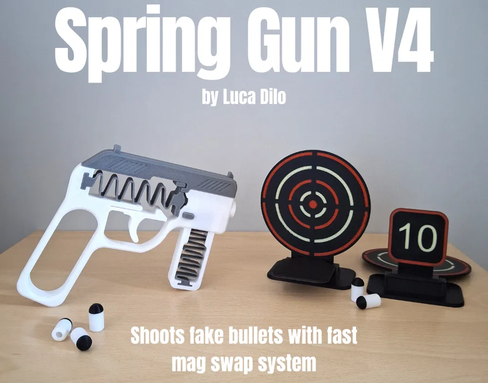 Spring Gun V4 - Shoots fake bullets with mag swap by LucaDilo - MakerWorld