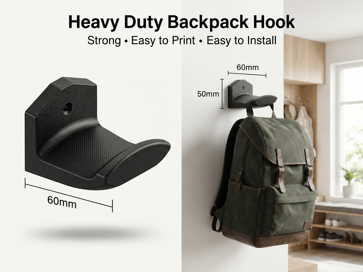 Big Heavy Duty Backpack Hook 60mm - 1