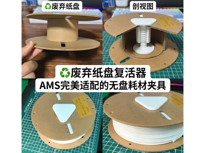 废弃纸盘复活器：AMS完美适配的无盘耗材夹具