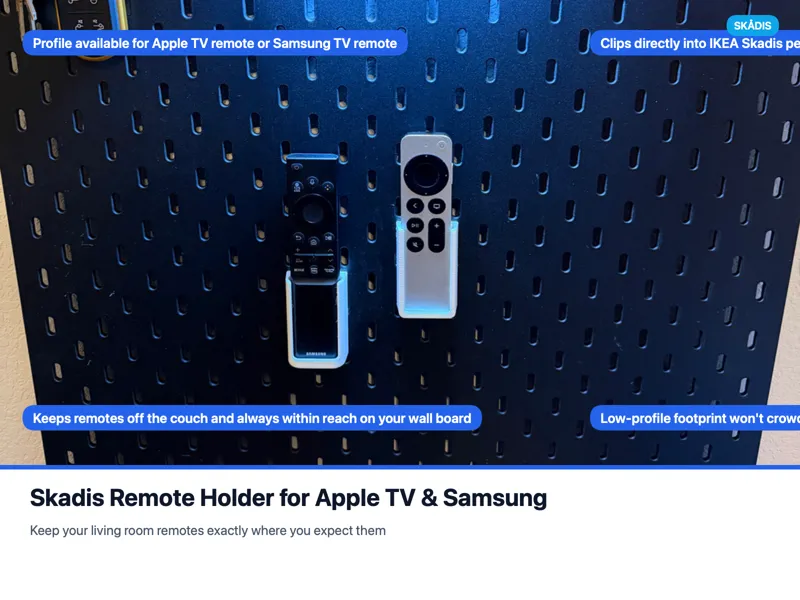Skadis Remote Holder for Apple TV & Samsung