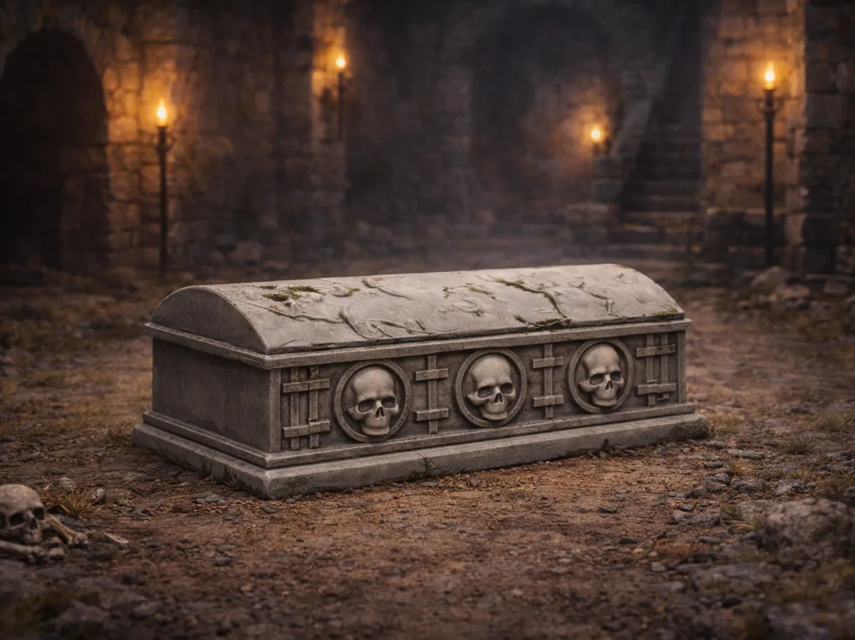 Décor de plateau D&D – cercueil de crypte à crânes