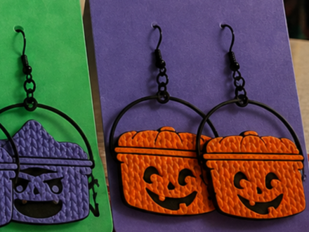 Knit Orange Boo Bucket Earrings - 1
