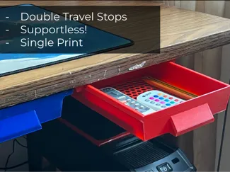 Under Desk Drawer (Connected Rails + Travel Stops)
