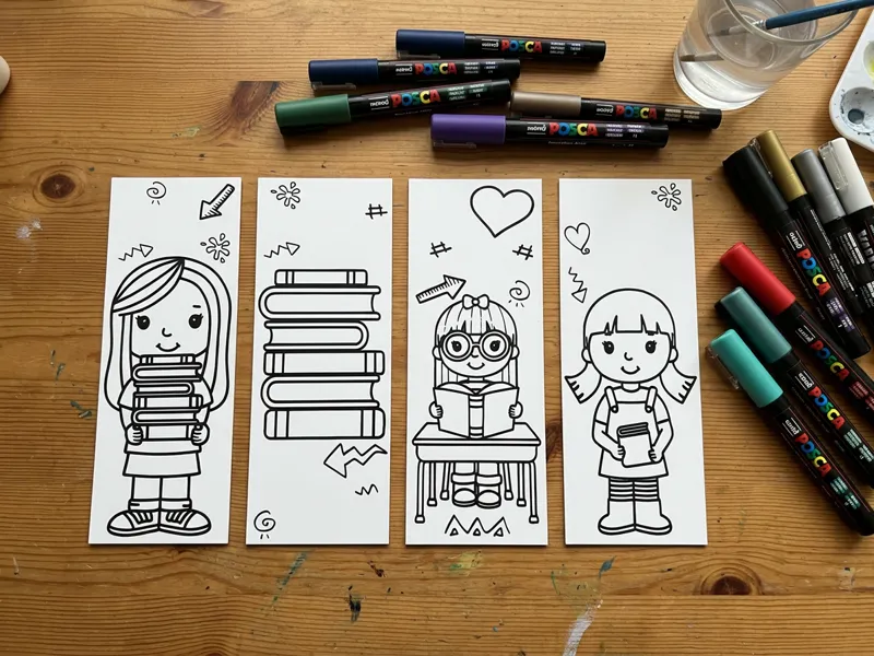 little girl coloring bookmarks