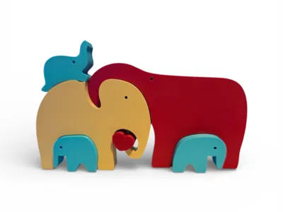Elephant family with 2 adults and 3 children NO AMS