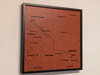 Martian surface with mark's path and points of interest