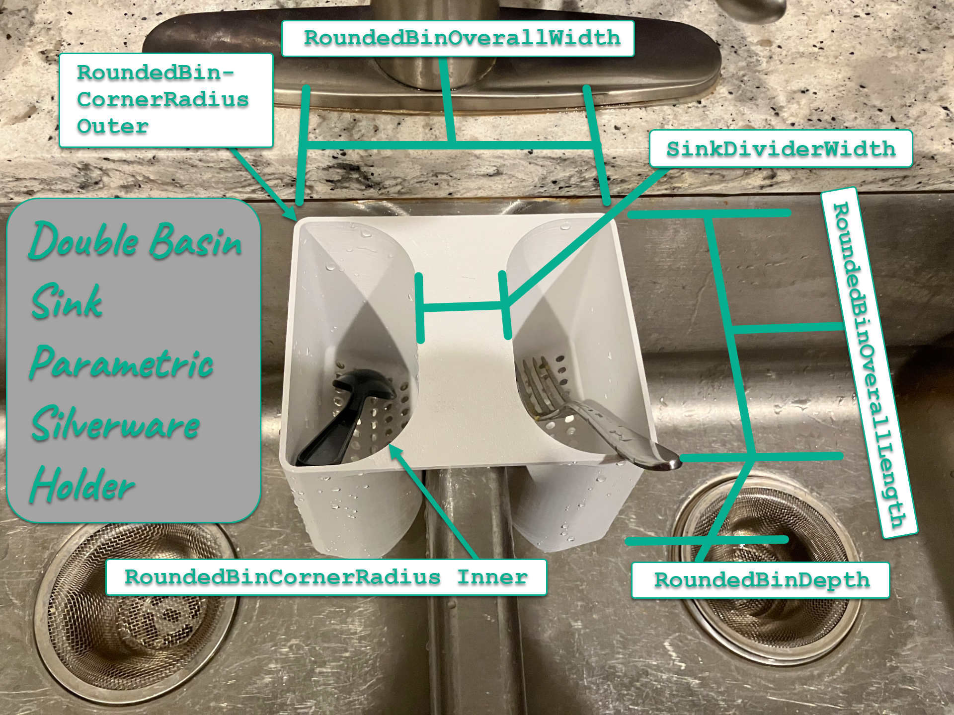 Parametric Silverware Holder for Double Basin Sink