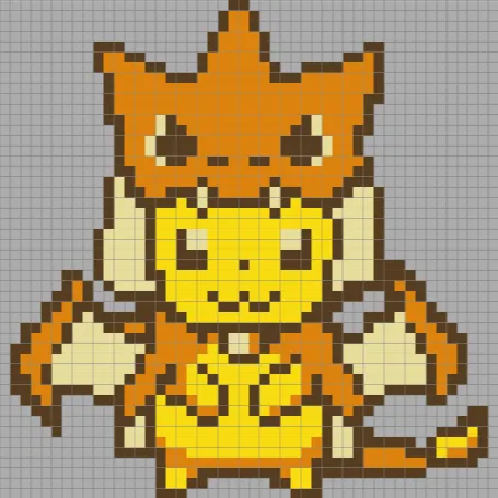 Pixel Puzzle - Pikachu with Charizard Suit -Medium