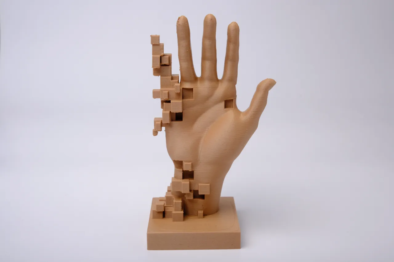 Pixelated Hand Sculpture – Contemporary Glitch Art view 2