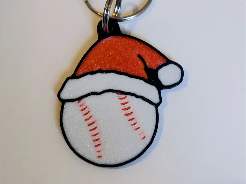Baseball with Santa Hat Christmas Keychain