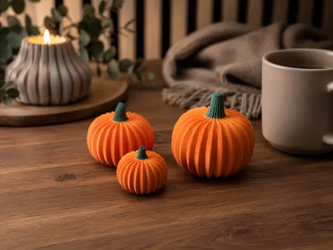 Adorno temático: Ribbed Pumpkin — Two-Color Japandi Fall Decor — referencia de MakerWorld