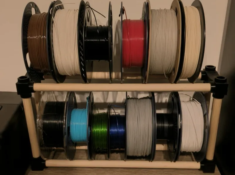 Filament stand with wooden rod