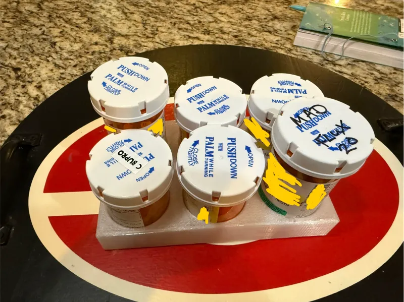 Pill Bottle Lid Covers and Holding Trays