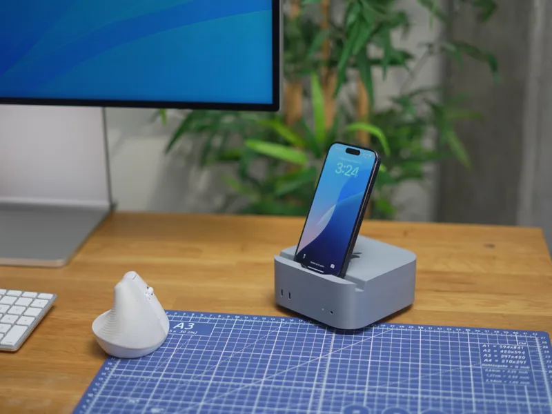 Mac mini M4 style phone stand desk accessory