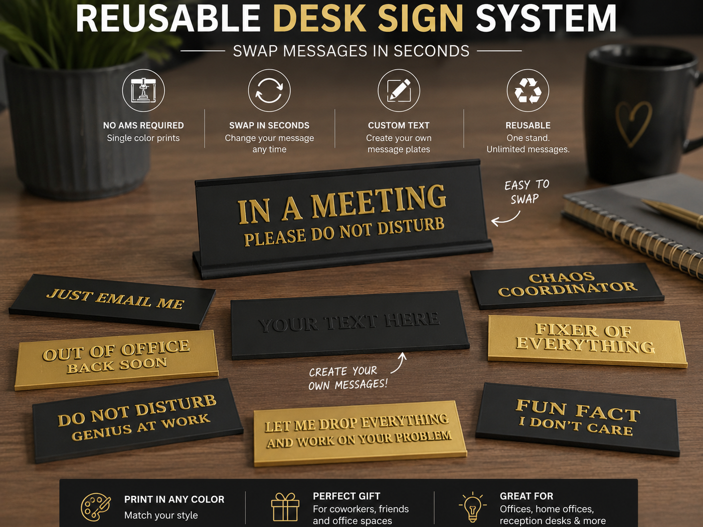 Miniatura 1 do modelo 3D Interchangeable Desk Sign - Customizable
