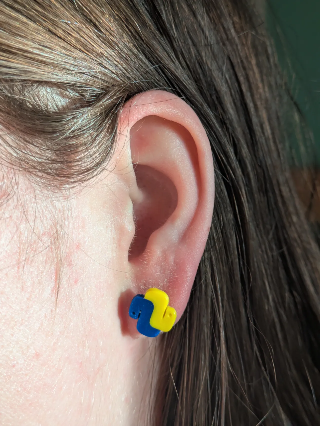 Python logo earrings view 2