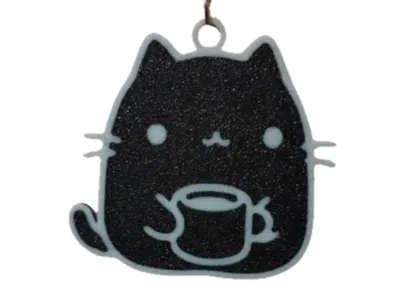 Cat Drinking Coffee Double Sided Keychain