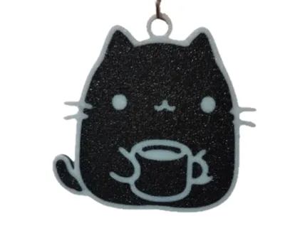 Cat Drinking Coffee Double Sided Keychain