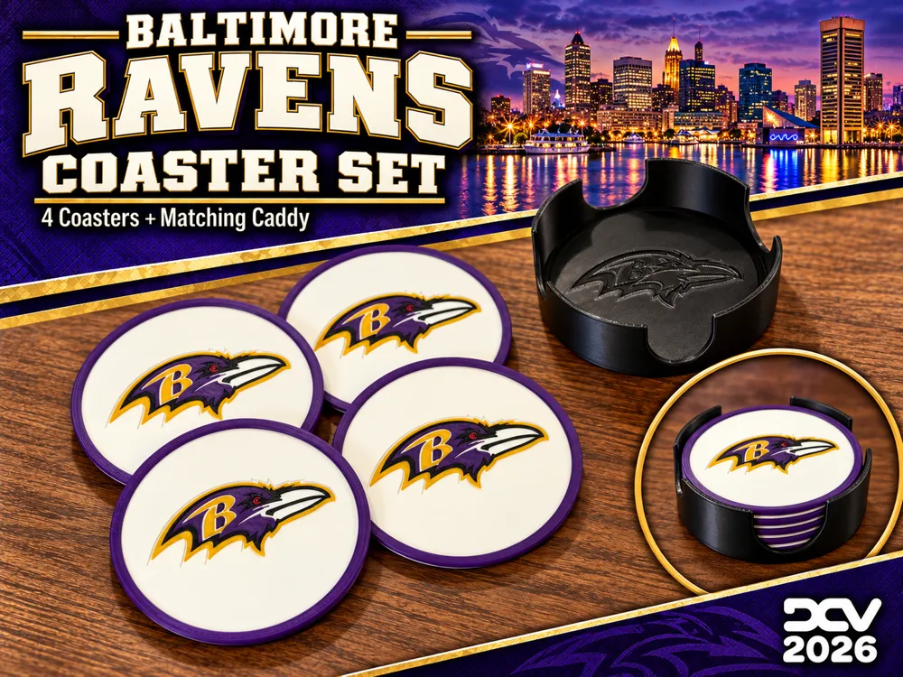 Raven Rim Baltimore Ravens 4 Coaster Set with Matching Caddy - Free 3D Print ...