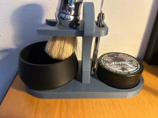 Shaving brush-razor stand (also blades-bowl-soap)