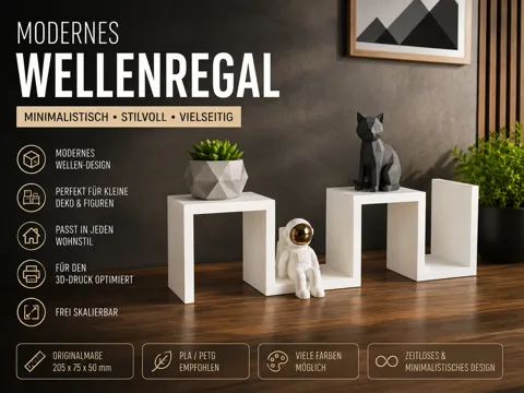 Figura decorativa: Modernes Wellenregal – Minimalistisches Deko-Regal — referencia de MakerWorld