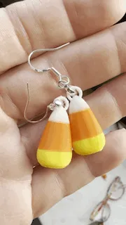 Candy Corn Earrings REALISTIC - beads AND charms view 2