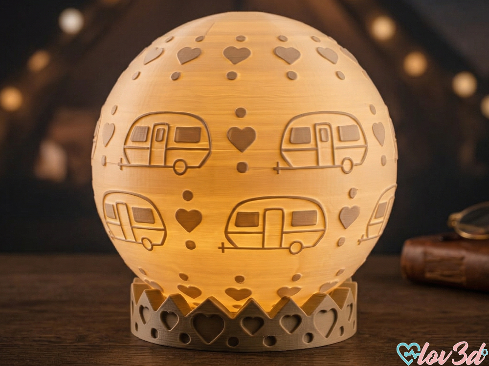 Vintage Camper Lithophane Light Ball & Base
