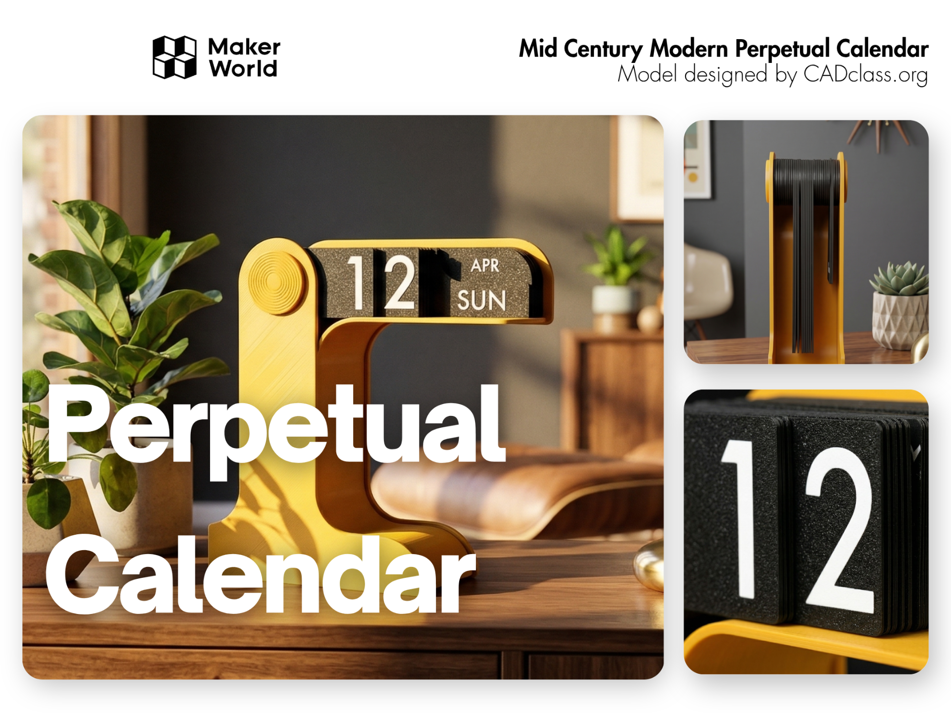 Mid Century Modern Perpetual Calendar [245mm Tall]