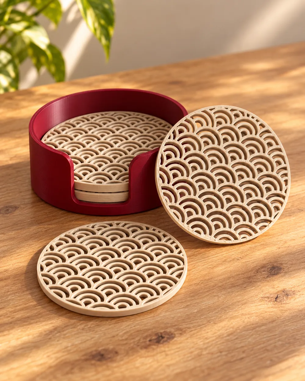 Japanese Seigaiha Coaster Set with Holder - Free 3D Print Model ...