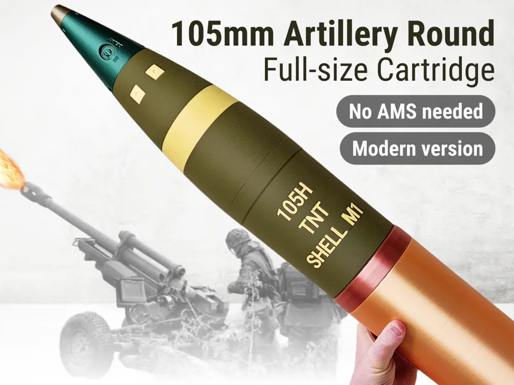 Life-size 105mm Artillery Shell | Minimal Filament - Free 3D Print