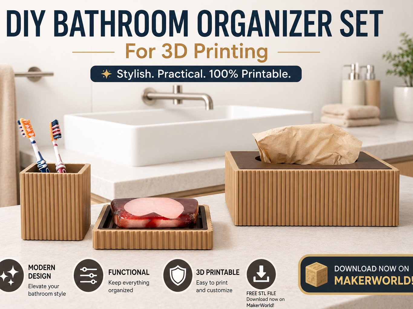 Modernes Badezimmer-Organizer Set & Taschentuchbox