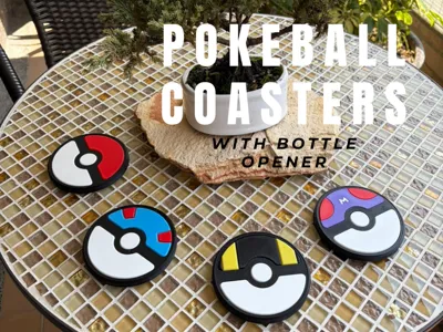 Set of Pokeball Coaster - With bottle opener