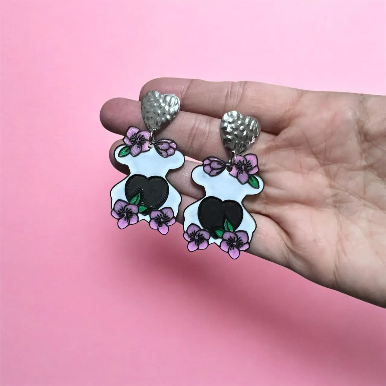 Pendientes osito con flores view 2