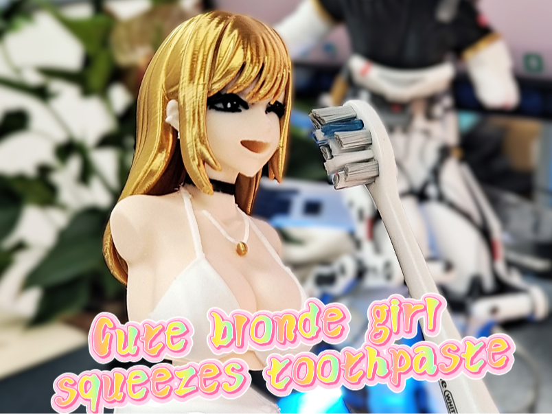 cute girl squeezes toothpaste  every morning 