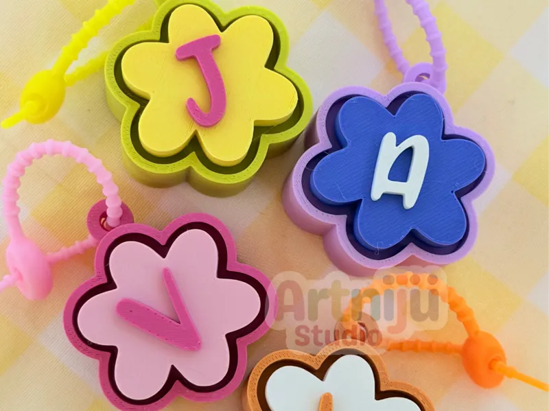 Flower Fidget Clicker Initial A-Z Keychain