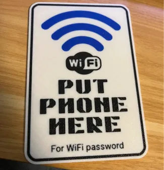 "For WiFi password" wall sign with NFC tag space