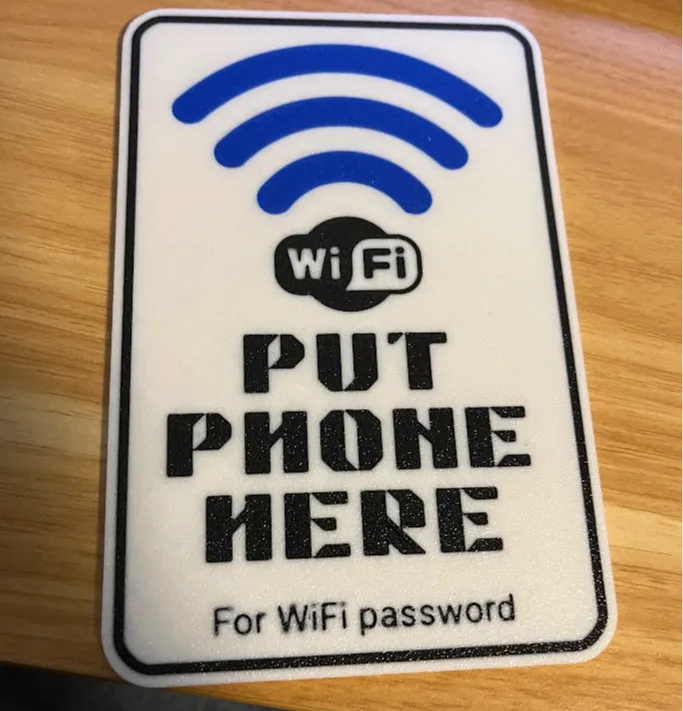 "For WiFi password" wall sign with NFC tag space