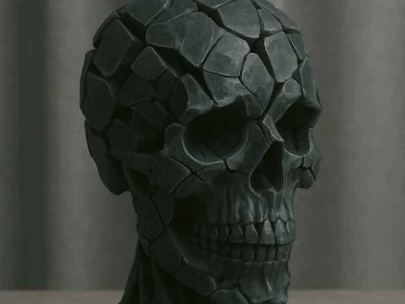 Cracked Stone Skull Bust