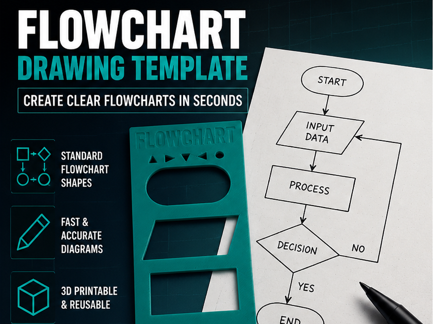 Flowchart Drawing Template – 3D Printable Stencil