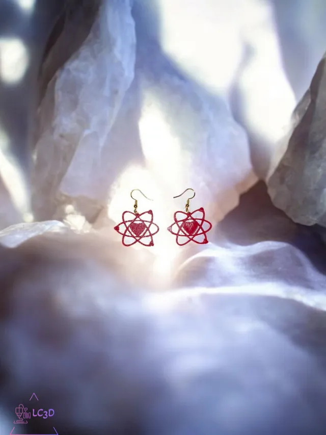 Heart in atom earrings
