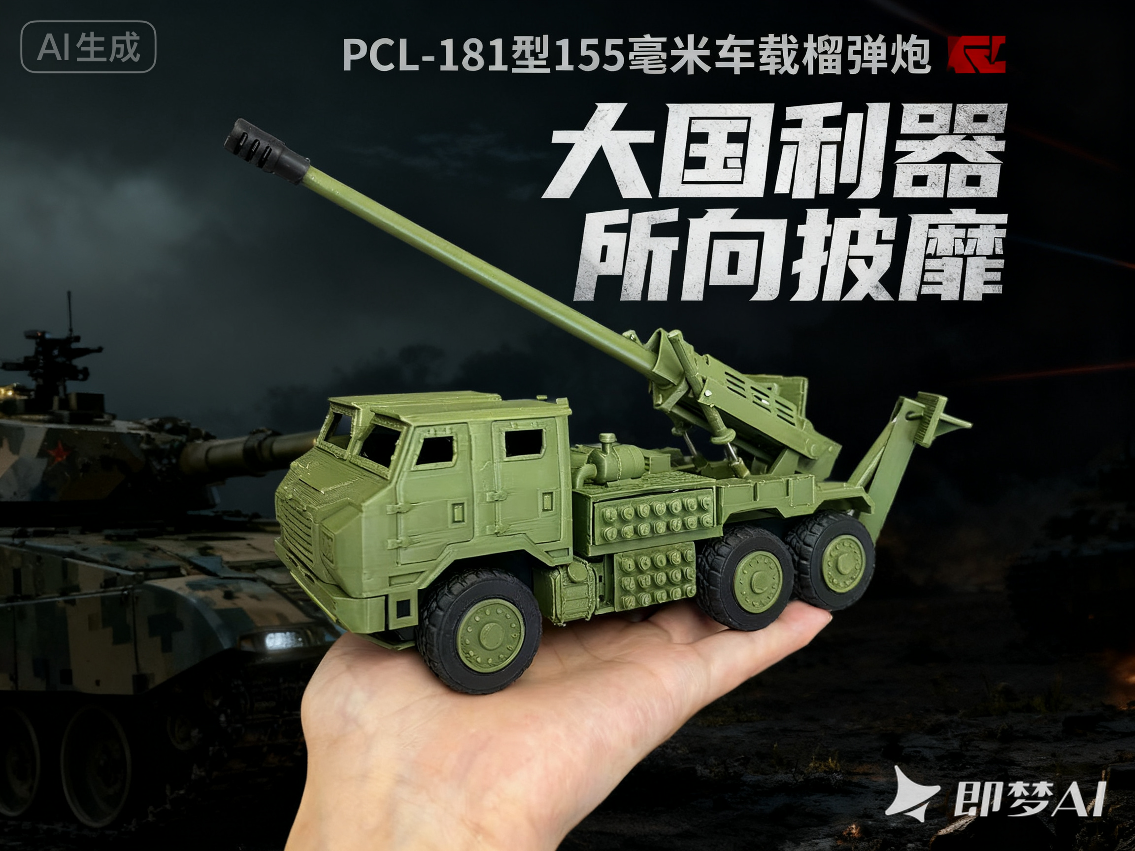 Miniatura 2 do modelo 3D PCL-181型车载加榴炮 榴弹炮 军事军车模型玩具车摆件