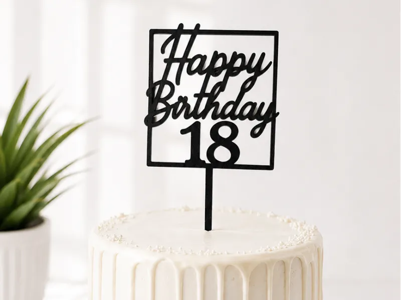 Happy Birthday 18 Cake Topper | Square Design
