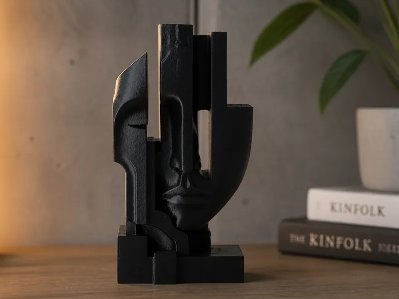Fragmented Face Sculpture - Modern Art Piece