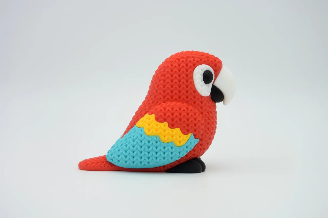 Knitted Scarlet Macaw Parrot view 3